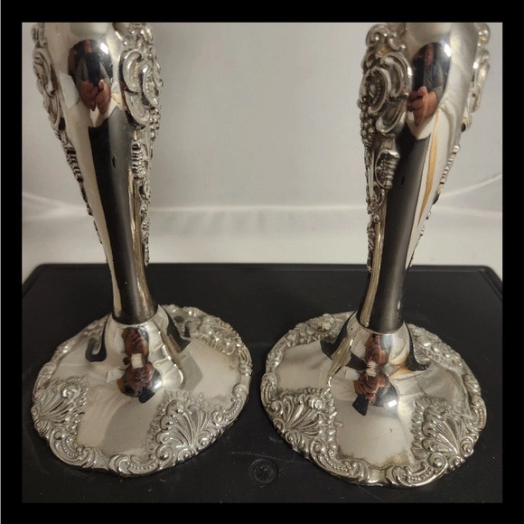 Vintage Godinger Silver Art Co. 8” Ornate Candlestick Holders Set Of 2 Grapevine - Picture 5 of 9